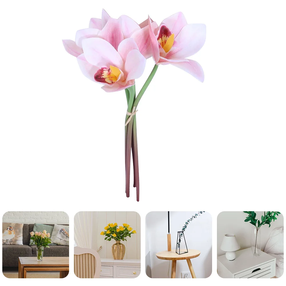 

Pink Simulated Flowers Simulated Flower Home Artificial Cymbidium Wedding Decor Cloth Material Plastic Rod