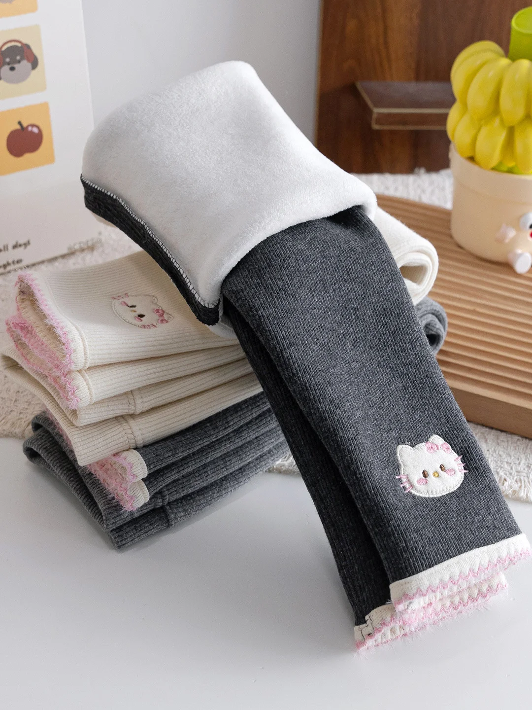 Girls Winter Fce Lined Slim Fit Elastic Bot Pants Children's Faionable Trousers Base Layer Stretchy Pants for Kids