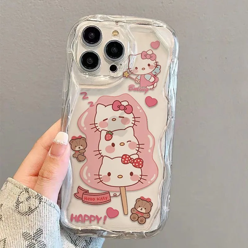 Sanrio Hello Kitty Kawaii KT Phone Case For iPhone 16 15 14 13 ProMax 11 12 13 Pro XR 7 8 Plus Cute Girl Y2K Cute Creative Cover