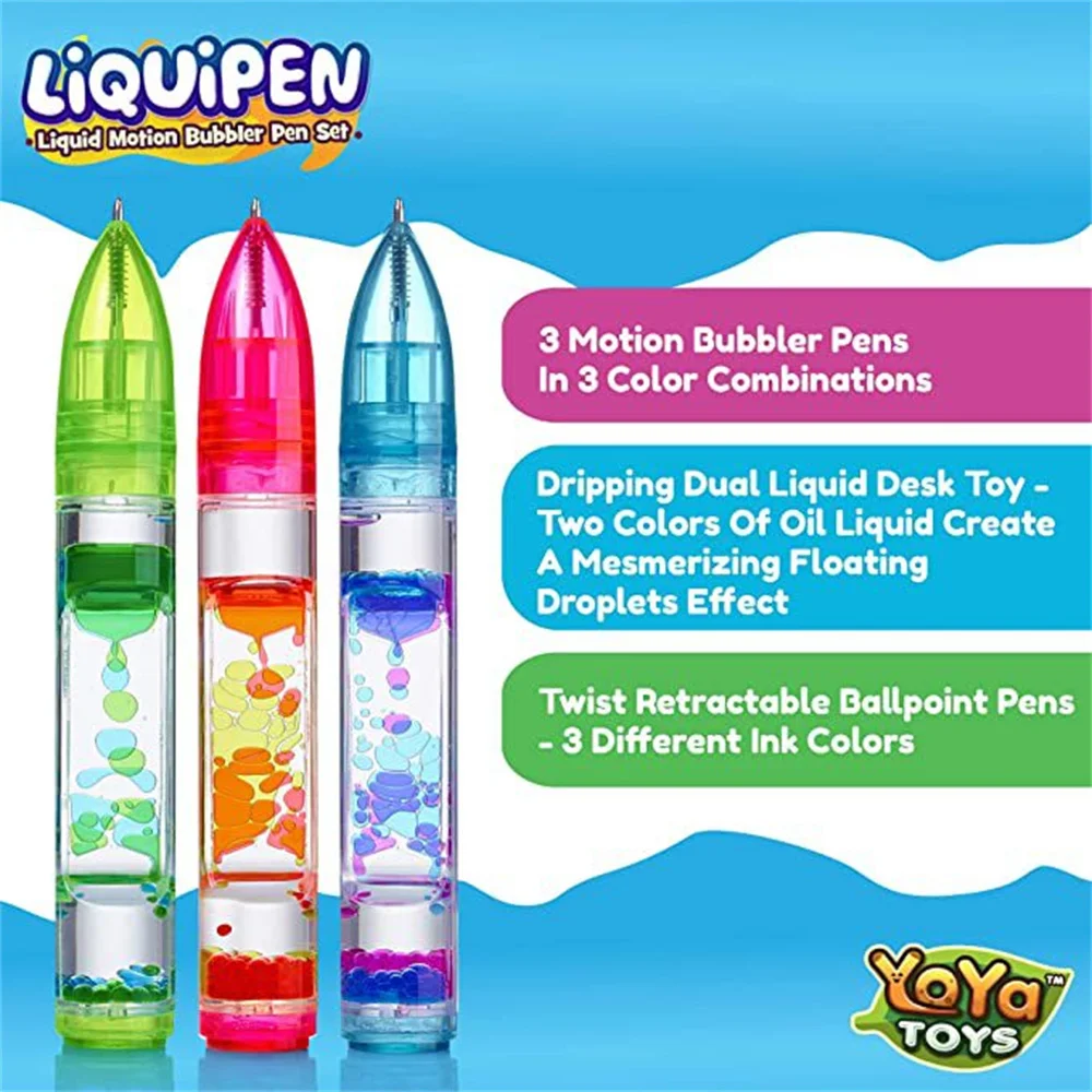 Imagem -02 - Montessori Liquid Motion Bubbler Fidget Pen para Crianças e Adultos Alívio do Estresse Brinquedos Sensoriais Temporizador Líquido Colorido Caneta Home Office