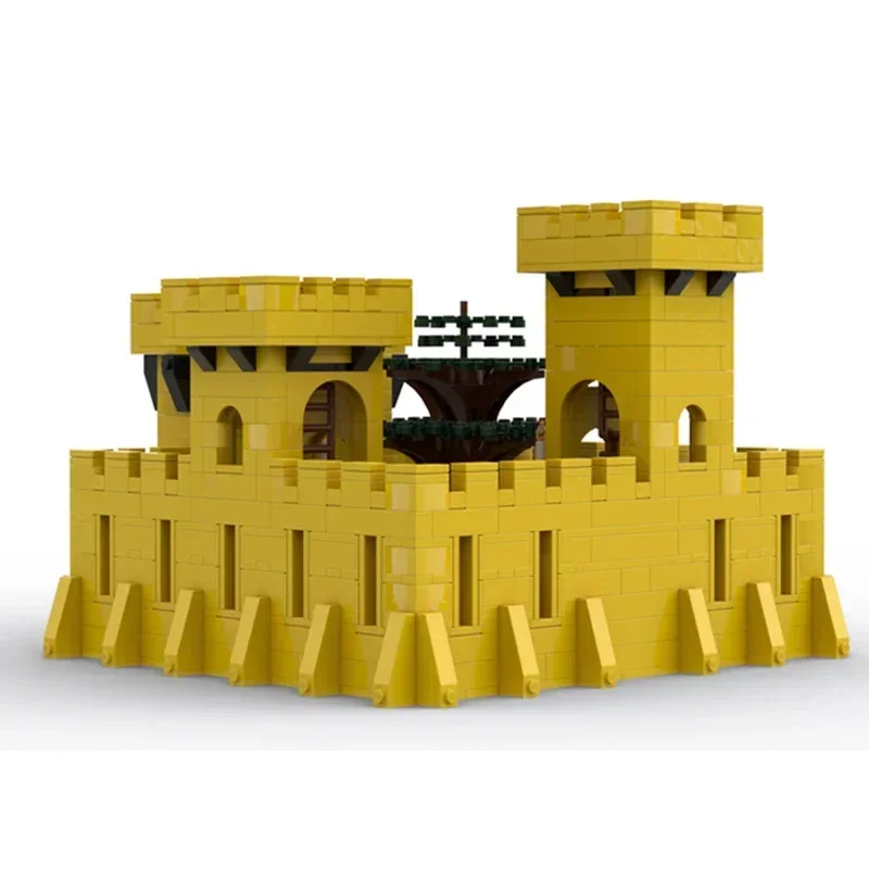 MOC-décennie s de construction château jaune classique, briques, modèle modulaire, technologie nuits, ville, vue sur la rue, assemblage de jouets, cadeau de vacances