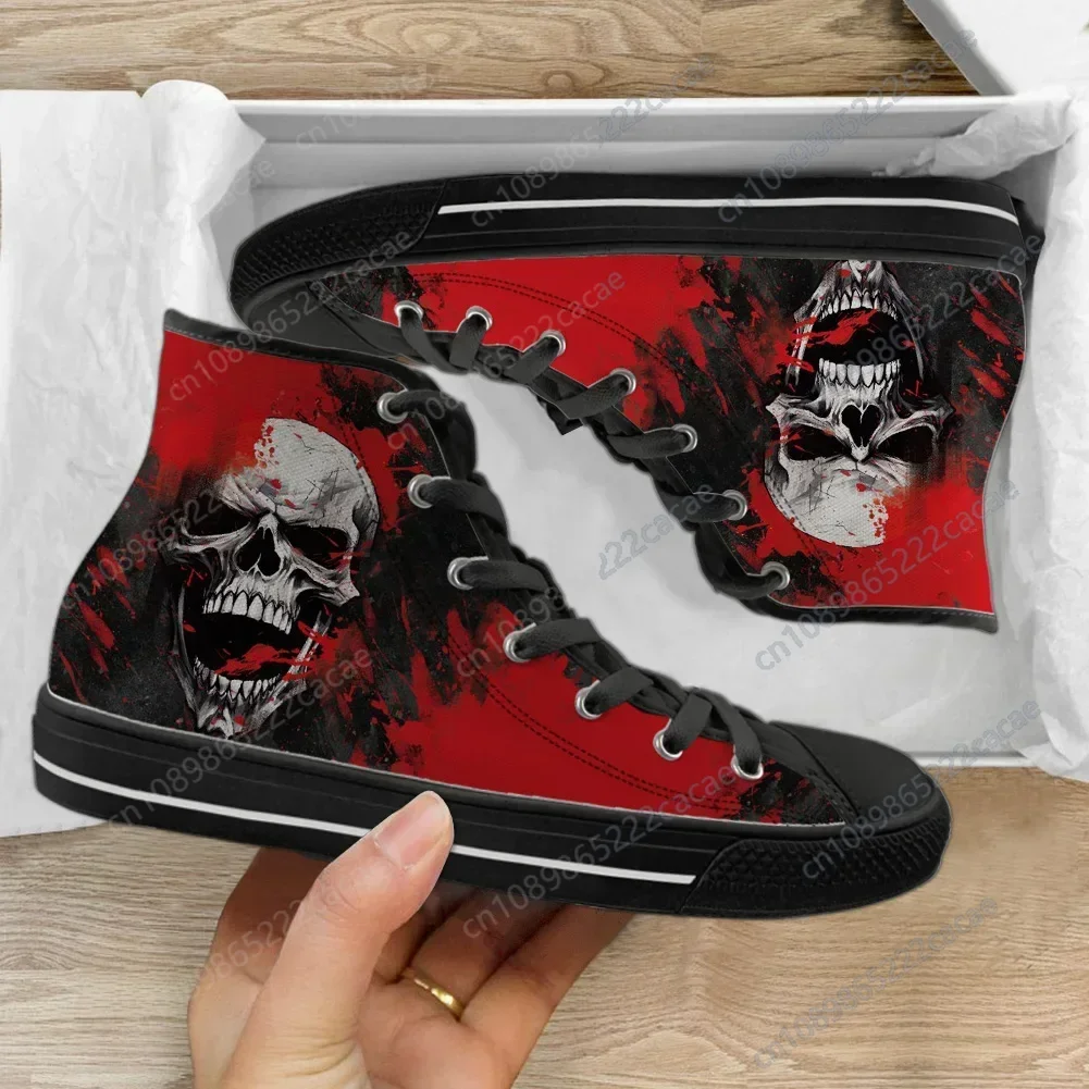 Crazy Skeleton Red Print High top Canvas Shoes Men Spring Autumn Comfort Vulcanized Sneakers Casual Walking Footwear