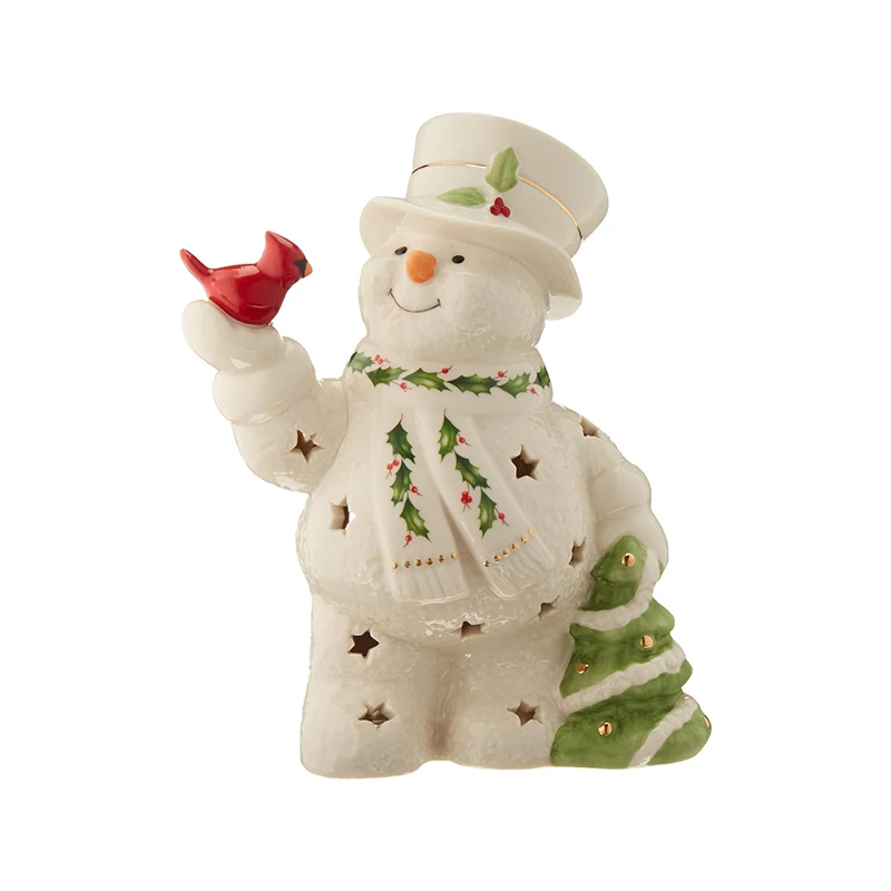 Lenox Ceramic Christmas Snowman and Cardinal Figurine Children's Room Decoration Home Desktop Creative Ornament  Christmas Gift