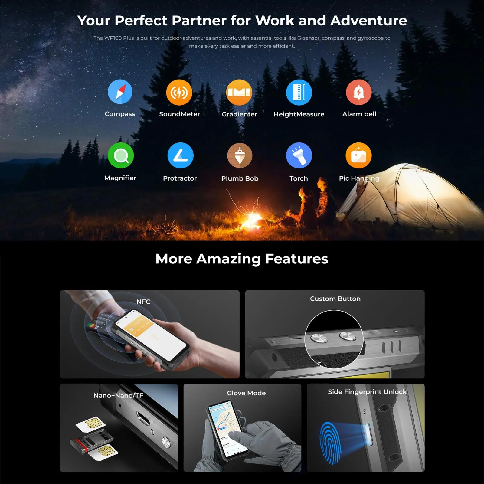 Oukitel WP100 Plus Rugged Phone 12GB+512GB Night Vision 6.8'' Android 16 MediaTek Helio G100 33000mAh 64MP NFC 5G Smartphone