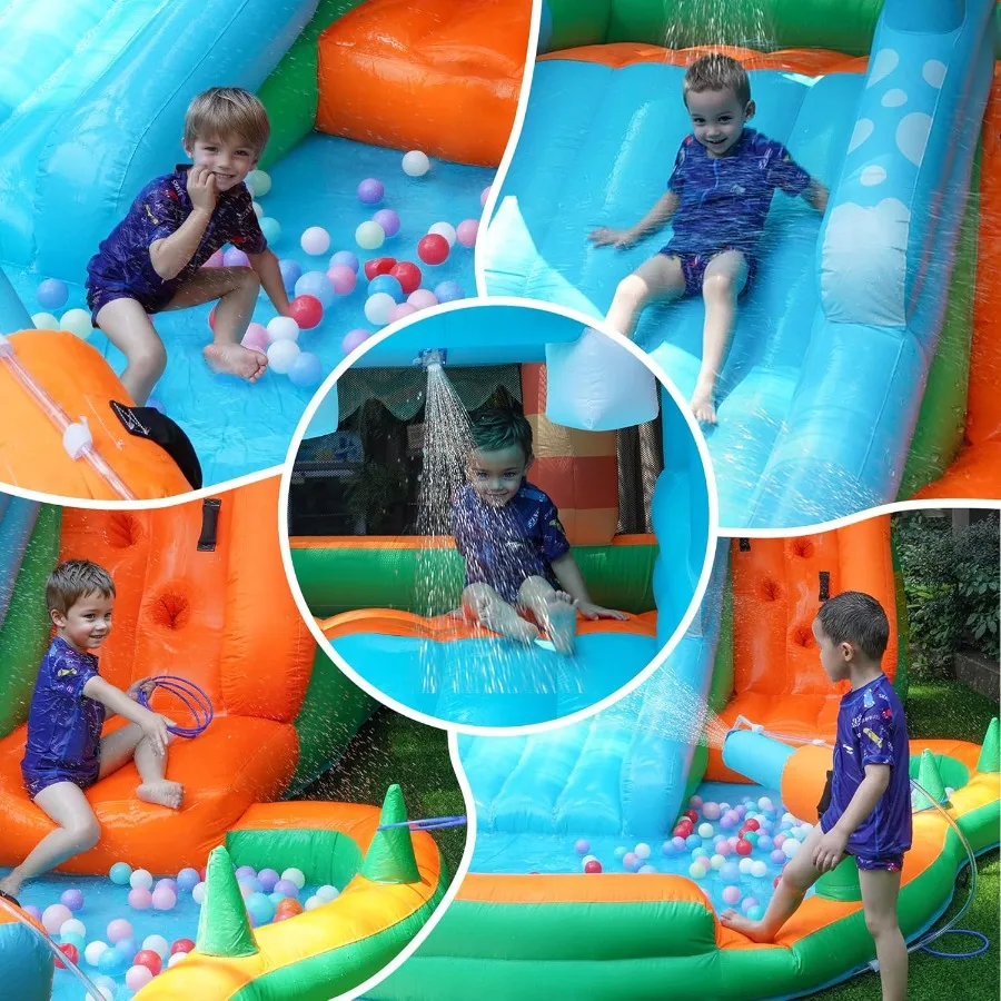 Casa de rebote inflable para casa de juegos, castillo con soplador, tobogán de agua, casa de rebote para niños pequeños, húmedo y seco