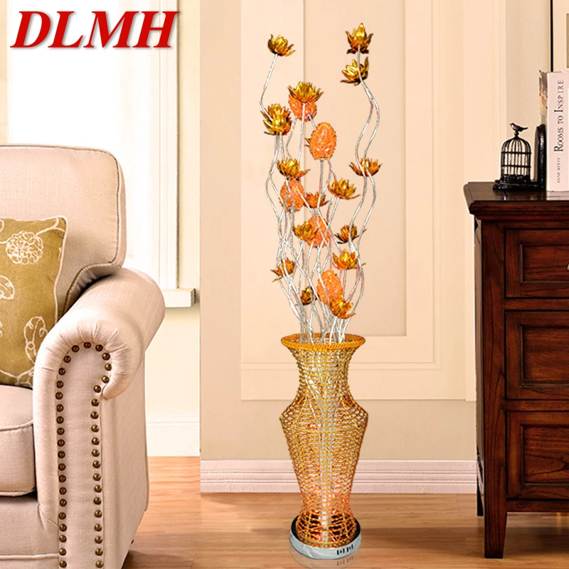 DLMH Nordic Golden Floor Lamp Modern Art Flower Iiving Room Sofa Bedroom  Wedding LED Originality Decorative Standing Light