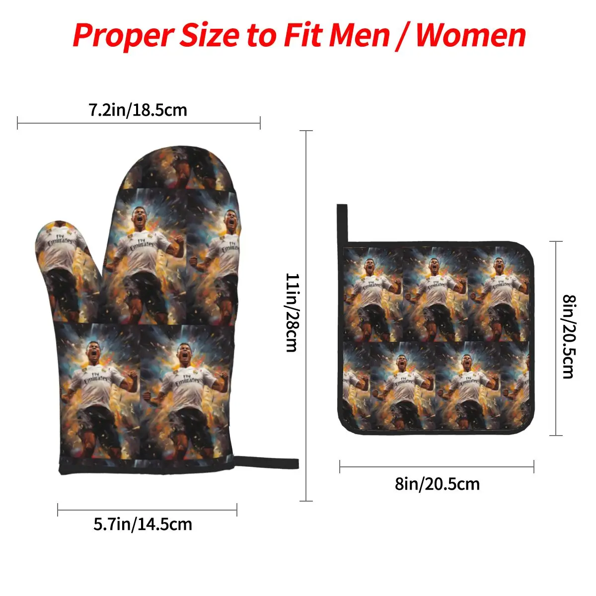 Cristiano Ronaldo Jumps Oven Mitts and Pot Holder Sets of 4 for Baking Kitchen Cooking BBQ Resistant Non-Slip Gloves