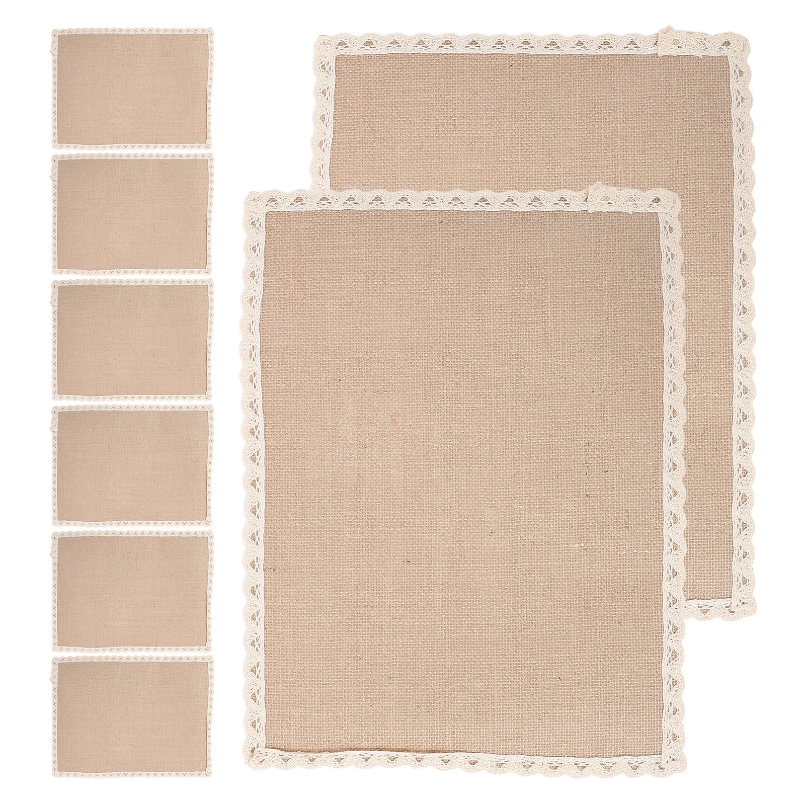 

8pcs Rustic Burlap Placemats Jute Table Mats Beige 30X40Cm Rectangular Wave Lace Edging Dining Coffee Bar Outdoor Use