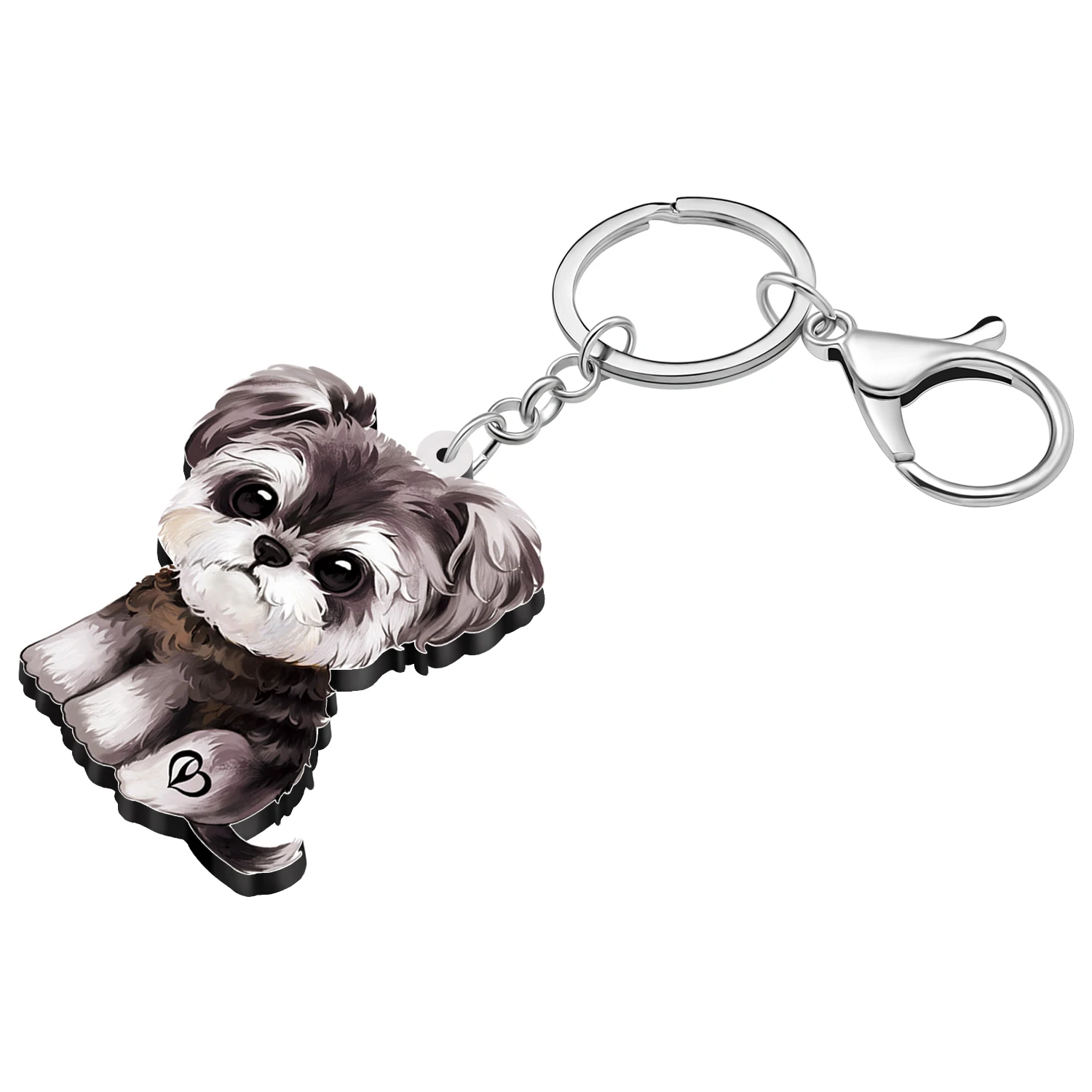 BONSNY Acrylic Adorable Plush Schnauzer Doggy Puppy Keychains Car Bag Key Ring Accessories For Women Kid Dog Lovers Pets Gifts