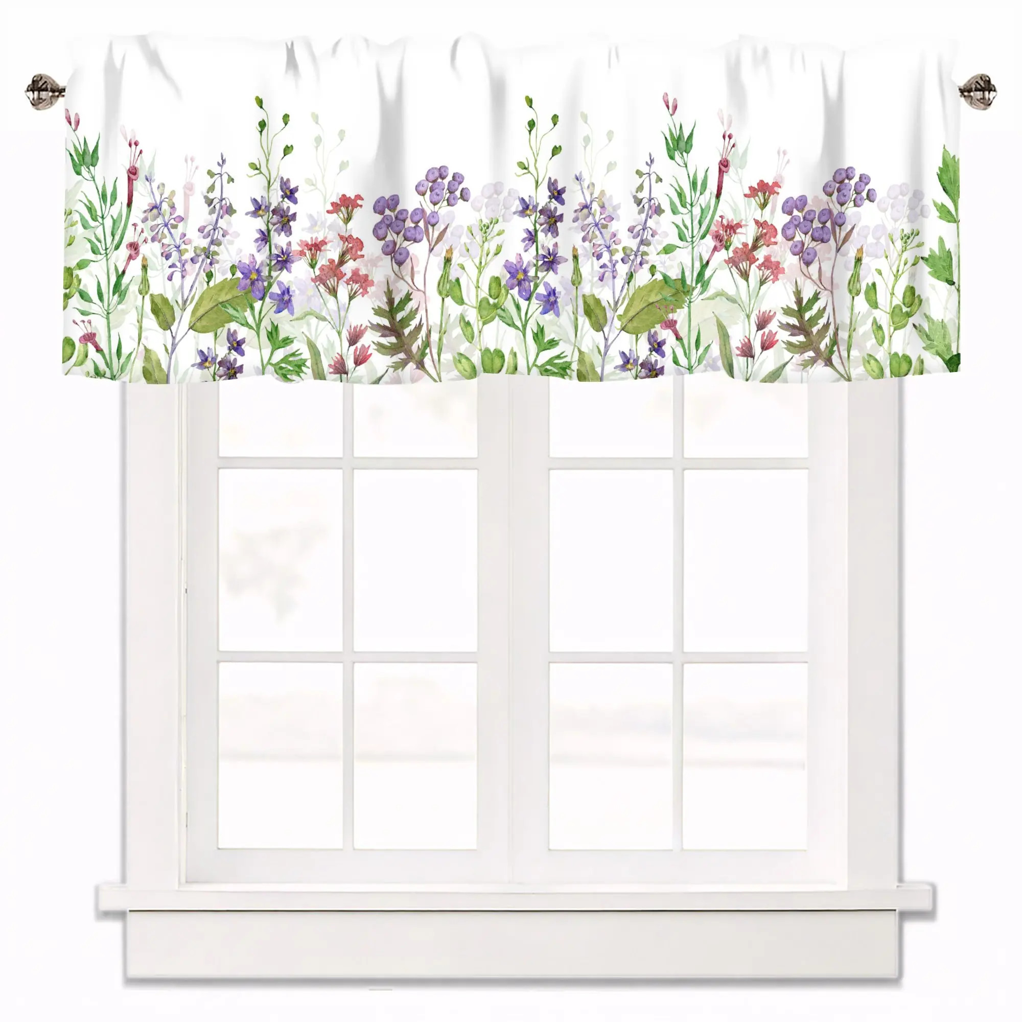 

Botanical Floral Valances for Windows with Rod Pocket, Light Gray 1 Panel Farmhouse Kitchen Bathroom Window Treatments