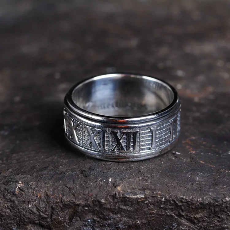 Punk popular jewelry men's casualretro rotating ring lucky roman numeral ring single index finger