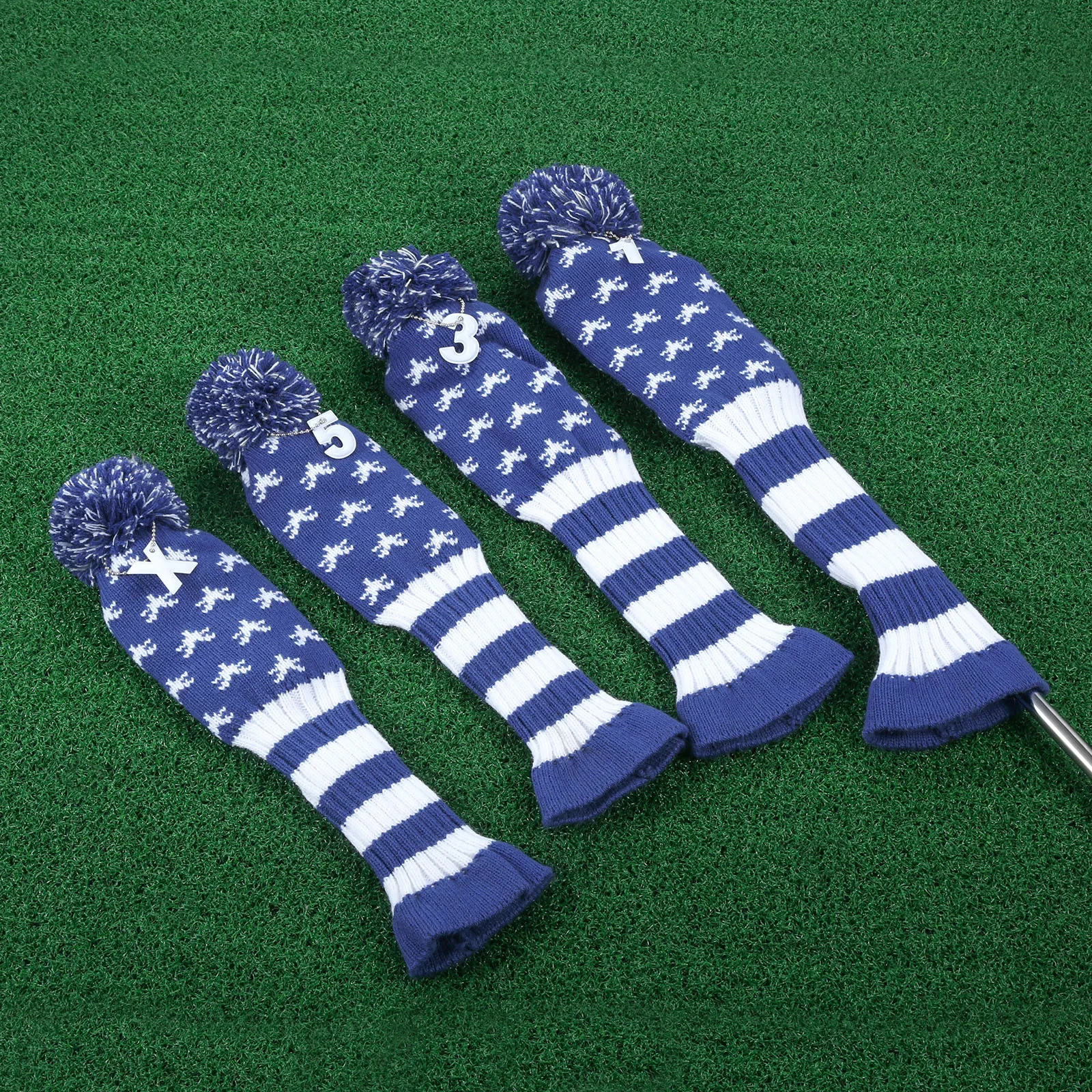 4Pcs Soft Wool Knitted Long Neck Sock Golf Club Heads Covers Set Fit for Driver(Up To 460CC) Fairway Hybrid Woods Golf Headcover