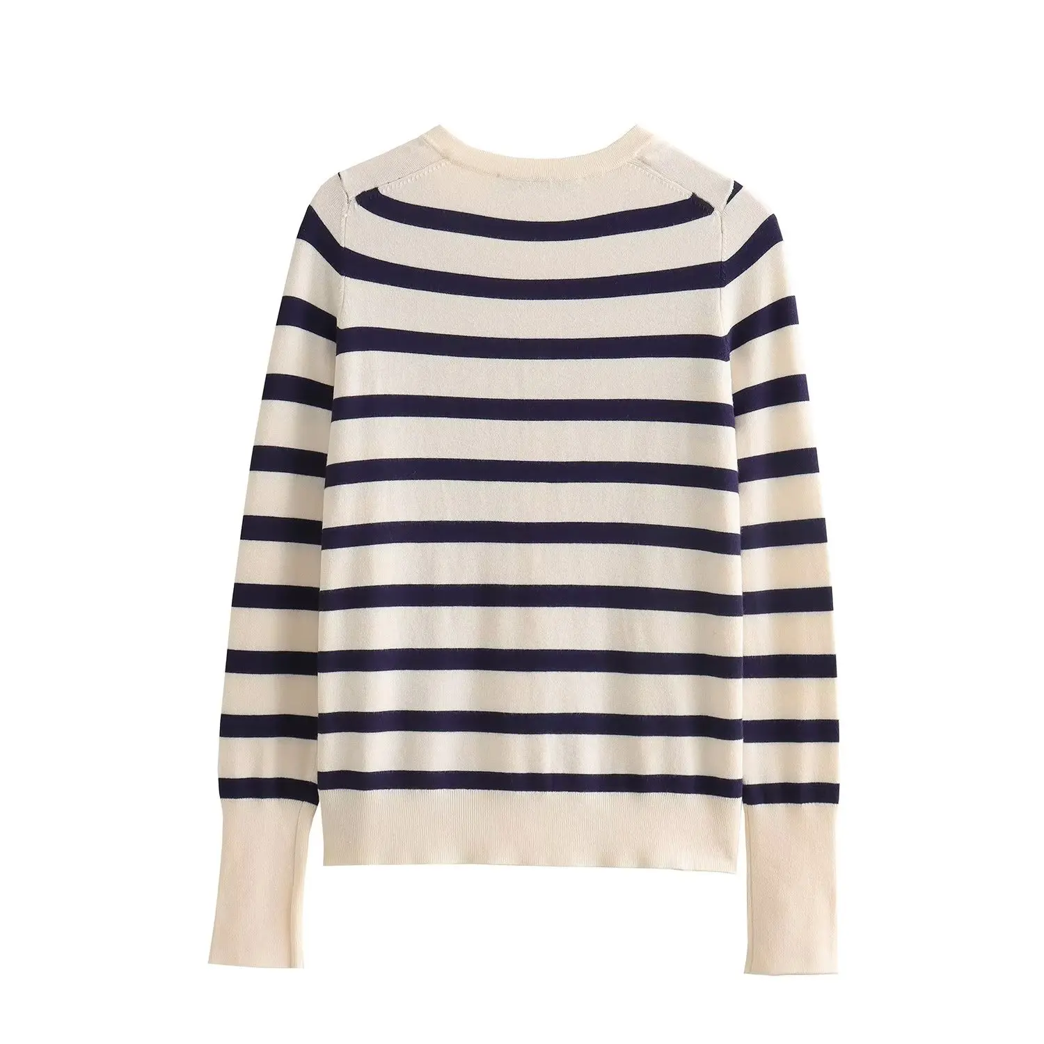 Jenny&Dave French Simple Single-breasted Knitted Jacket Sweater Women Top Autumn New Elegant Striped Fashion Knitted Cardigan