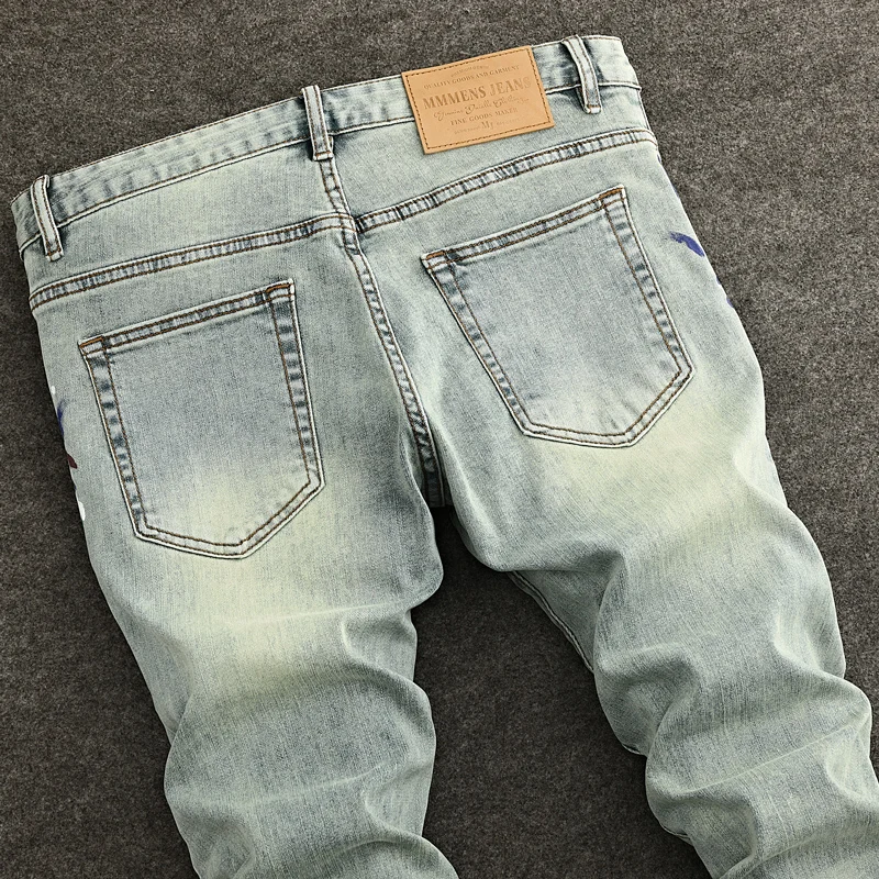 Y2K Fashion NewY2K Jeans Scratch Painted Wash Water Nostalgic Retro Light Grey Blue Men's Jeans High Quality Pants Hombre