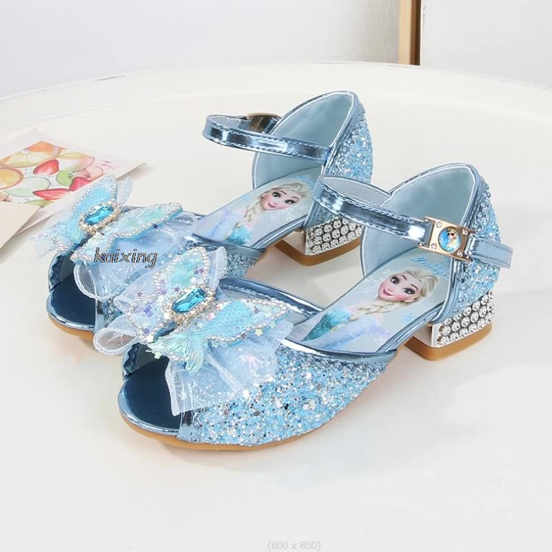 Frozen Elsa Kid Pink sandali con tacco alto bambini nuove scarpe Princess Dress Slipper Girls Love Single Pearl Dance Shoes