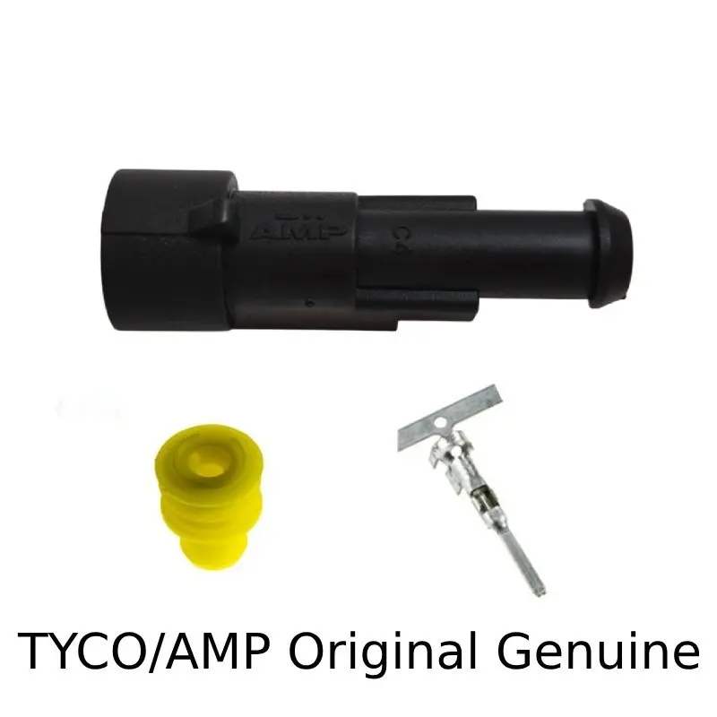 Złącze samochodowe TYCO 1-pinowe 282103-1/282079-2, męskie i żeńskie, wodoodporne, AMP Superseal 1.5mm, oryginalne, fabrycznie nowe.