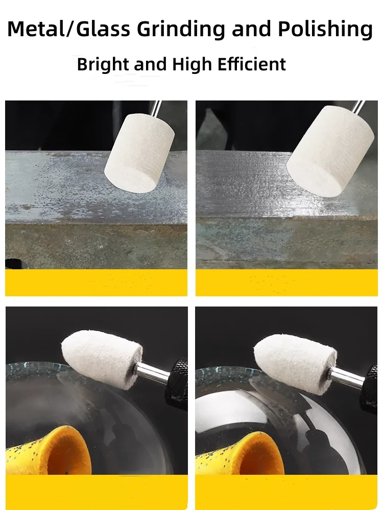 100 Stuks 3Mm 1/8 "Schacht Wolvilt Gemonteerd Polijstpolijsten Met Slijpkop Vilt Dremel Boor Jade Houtsnijwerk Metalen Polijsten