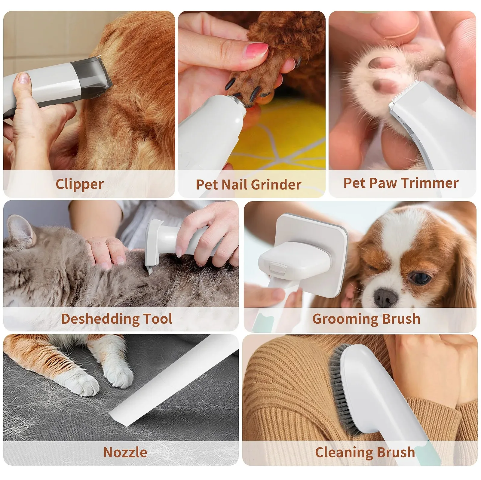 Pet 7-in-1 Hair Suction Device Cat Dog Vacuum Cleaner Machine Hair Trimmer Electric Push Cutting Grooming Shaving Cleaning view 5