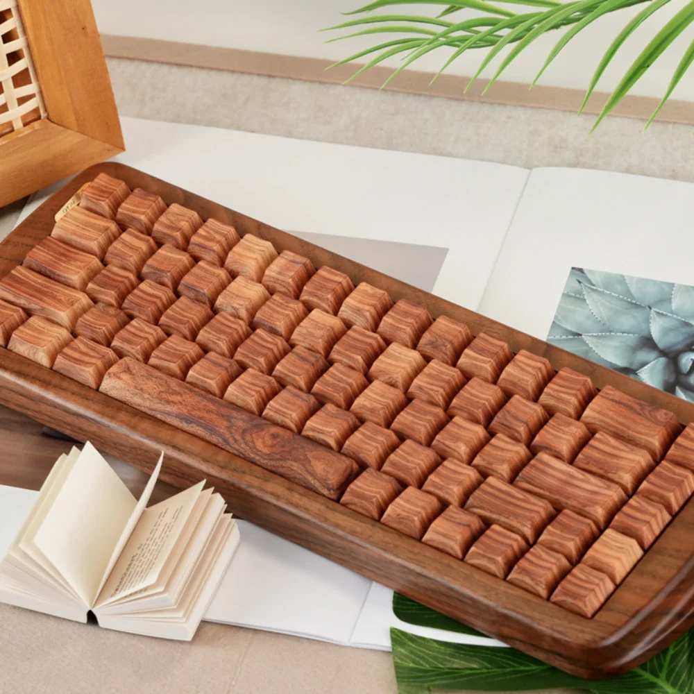 Wood Grain Keycap PBT 130 Key Side Engraved Translucent Keyboard Keychain Compatible with 60/64/84/98/108 Mechanical Keyboards