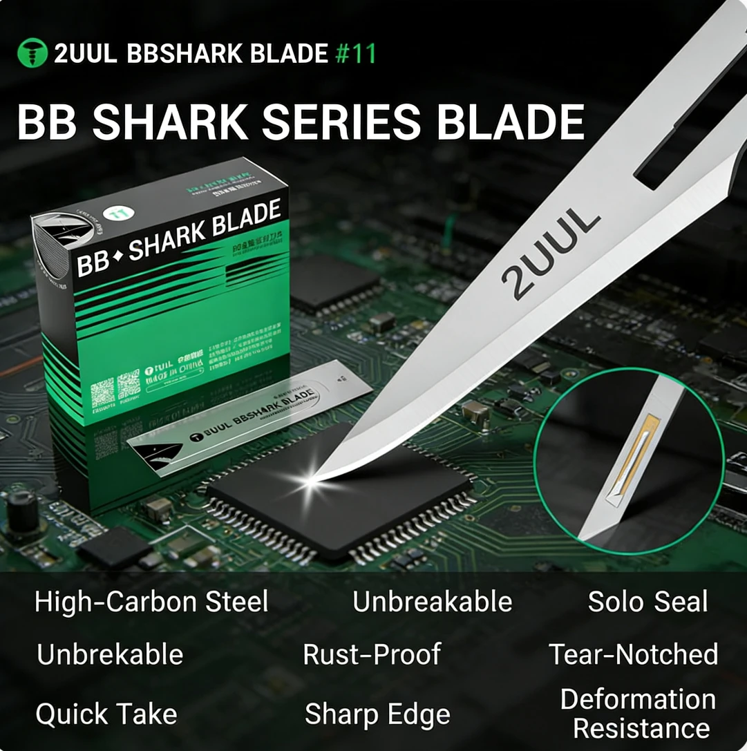 

2UUL DA18 # 11 лезвий Shark Blade, 100 шт., с легко отрывающимся дизайном, для быстрого доступа, инструмент для разборки и ремонта мобильных телефонов