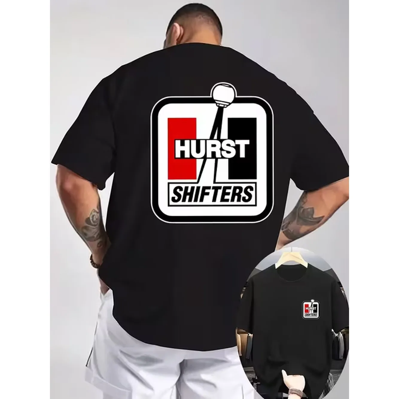 Mens plus size shifters graphic t shirt on back short sleeve casual tee with front chest emblem summer style