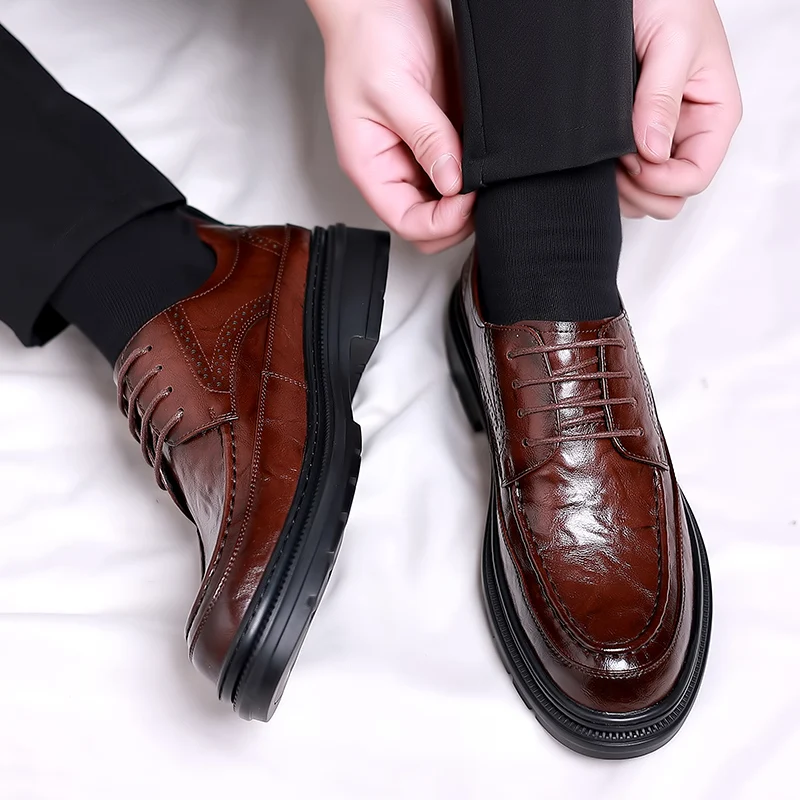 Men Casual Shoes lace up Male Dress Shoes Fashional Men Business Breathable Round Toe Men Casual Shoes outdoor Leather Shoes men