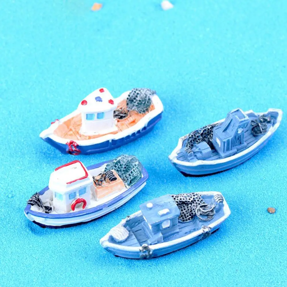 Bonsai Ornament Kid's Gifts Dollhouse Layout DIY Fishing Boat Mini Boat Model Micro Landscaping Boat Figurine Fish Tank Decor