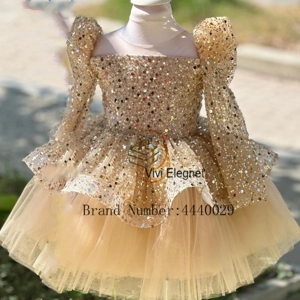 Exquisite Square Collar Flower Girls Dresses for Kids 2024 Full Sleeve Soft Tulle Knee Length Real Picture فلور فتاة اللباس