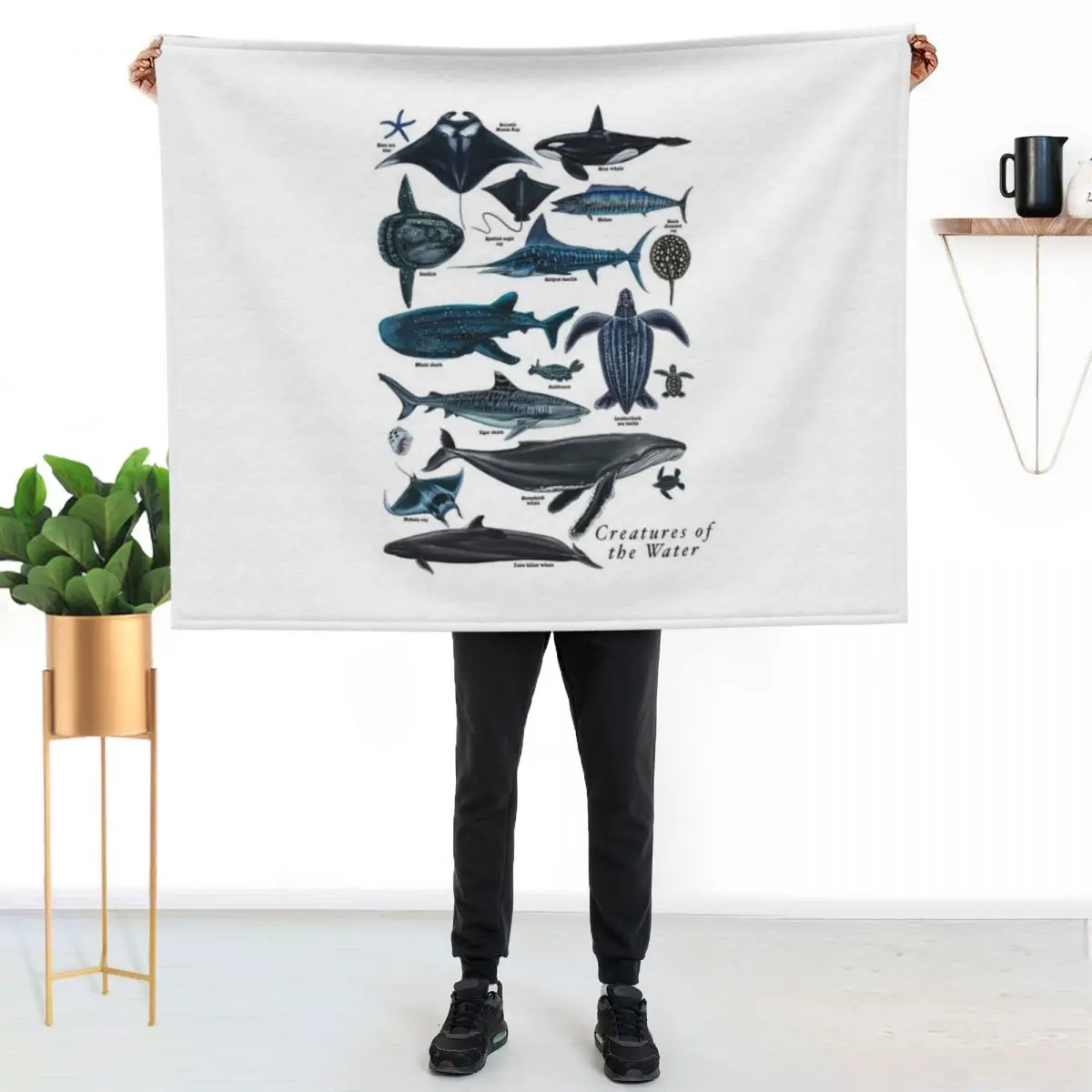 Aquatic creatures Deep Sea Creatures OF WATER Throw Blanket Quilt for sofa Retros Decorative Throw Cute Travel Blankets