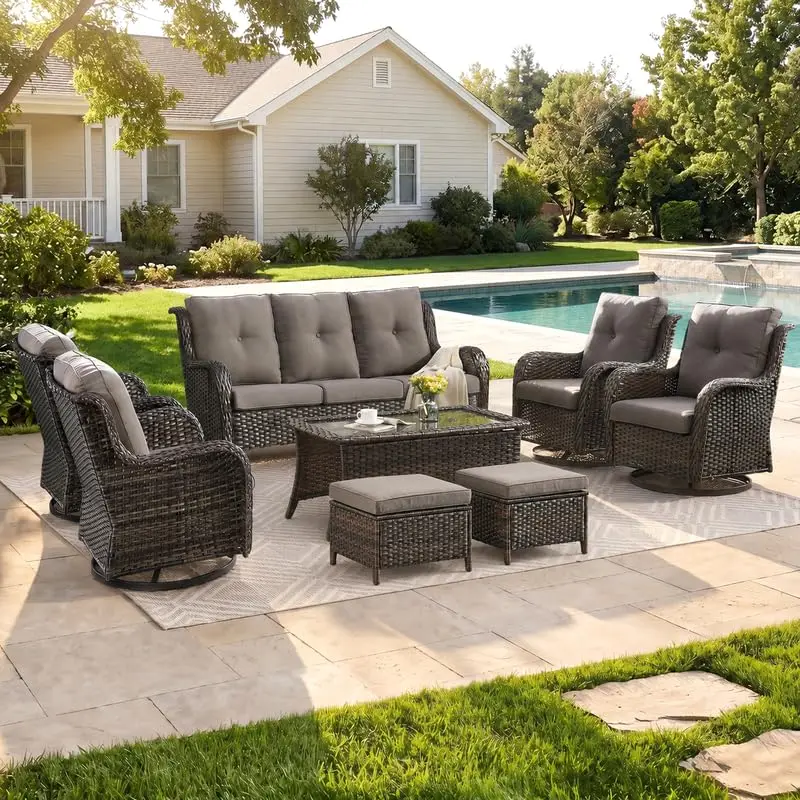 Brown Wicker Patio Outdoor Furniture Set, Outdoor Conversation Set, Grey
