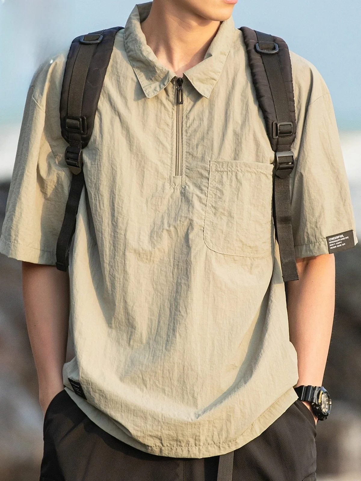 

Ice Silk irt Men's ort Sve f Zip Summer Outdoor Functional Workwear T-irt Youth Trendy Loose Fit