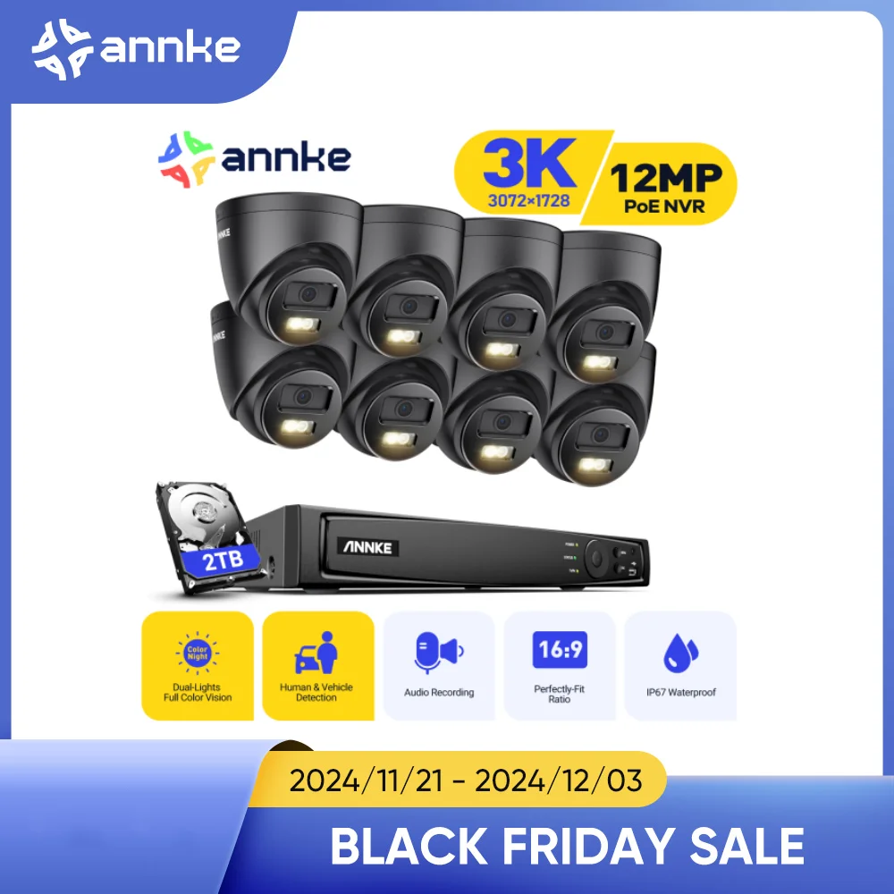 ANNKE 8CH NVR 8MP Ultra HD Video Surveillance System 3K IR Network POE Camera Built-in Mic IP67 Waterproof CCTV Security Kit