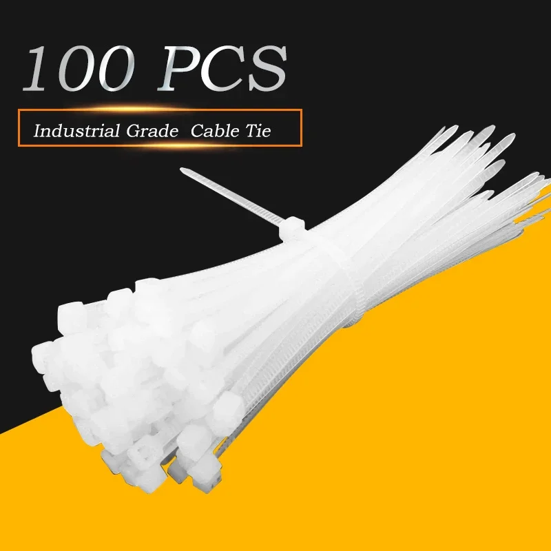 100pcs/bag cable tie Self-locking plastic nylon tie White Organiser Fasten Cable Wire Cable Zip Ties
