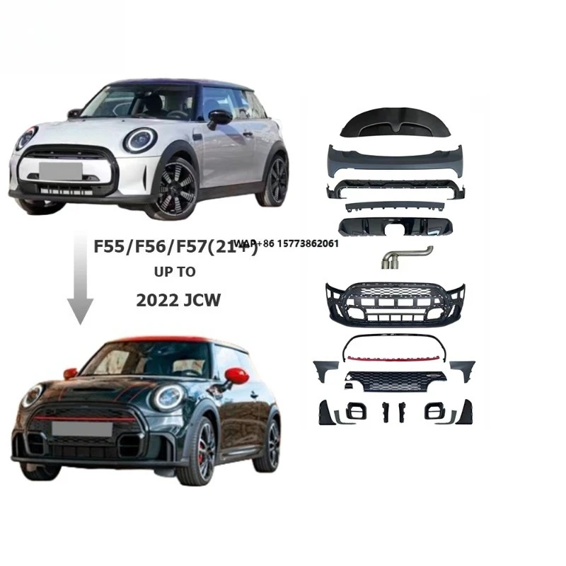 

Body Kit Fit for F55/F56/F57 2021 Year up Upgrade to 2022 JCW pp Material Front Bumper Rear Bumper Exhaust Tips Car Accessories
