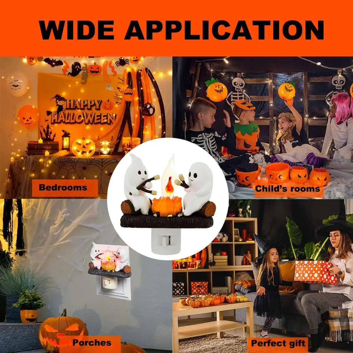 New Fashionable Ghost Campfire Nightlight Ghost Campfire Flickering Plug In Night Light Halloween Ghost Pumpkin Night Light