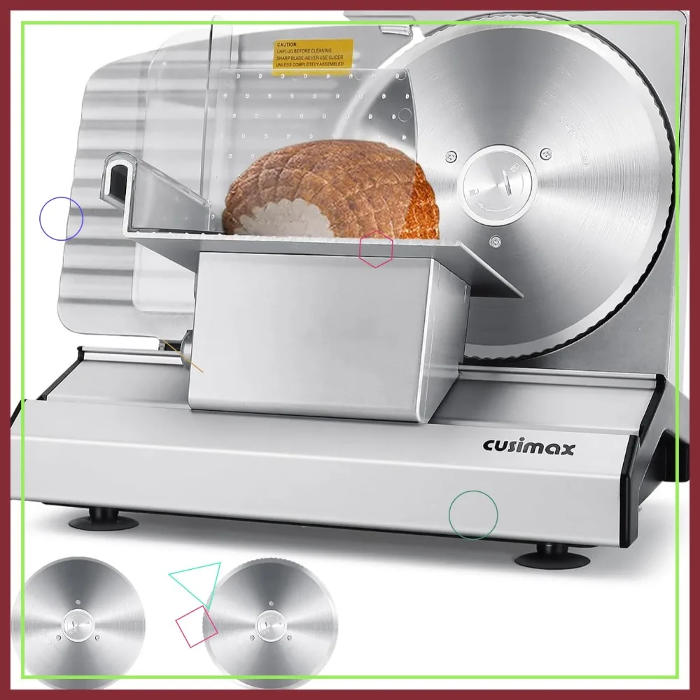

Electric Meat Slicer with Adjustable Thickness, Stainless Steel Blades, Removable Parts for Home Use - Easy to Clean