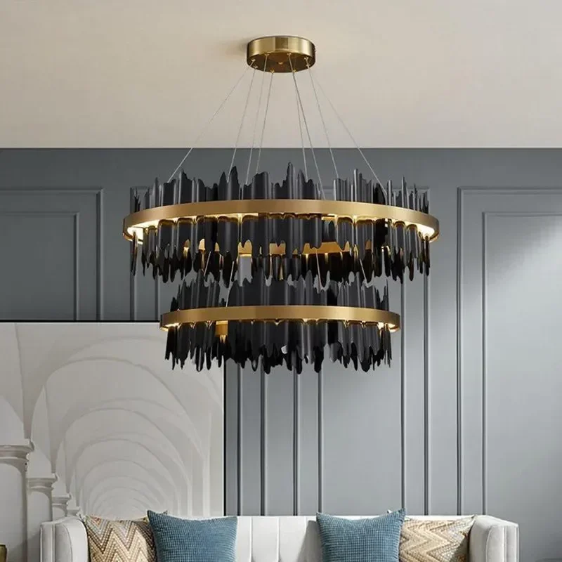 

Modern Light Luxury Living Room Chandelier Circle Simple Dining Room Lamp Creative Designer Bedroom Lamp LED Dimmable
