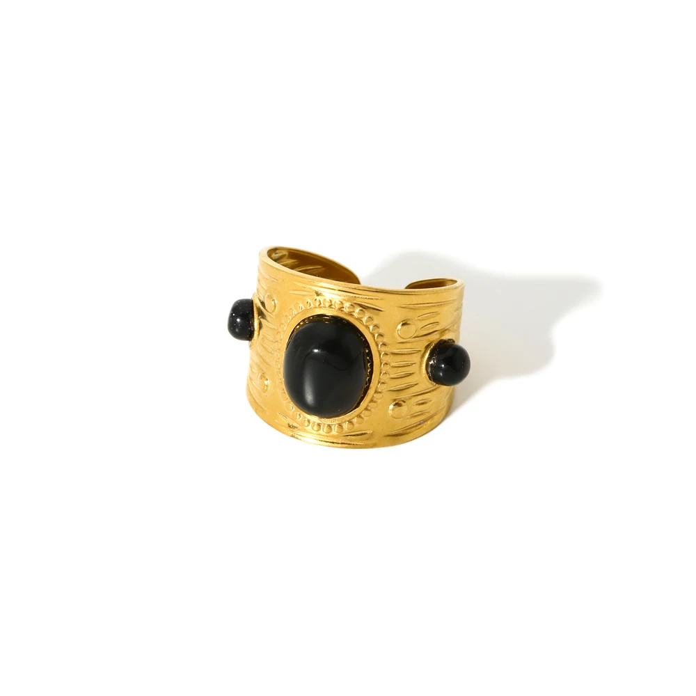 Vintage Naturstein Geometrischer Vergoldeter Edelstahlring Trendiger Modeschmuck – Detail 13