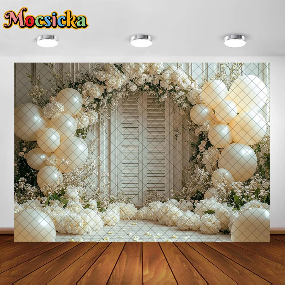 Mocsicka – arrière-plan de photographie, arc de fleurs, décoration murale en bois, arrière-plan pour réception-cadeau pour bébé, nouveau-né, 1er anniversaire, accessoires de Studio de bal