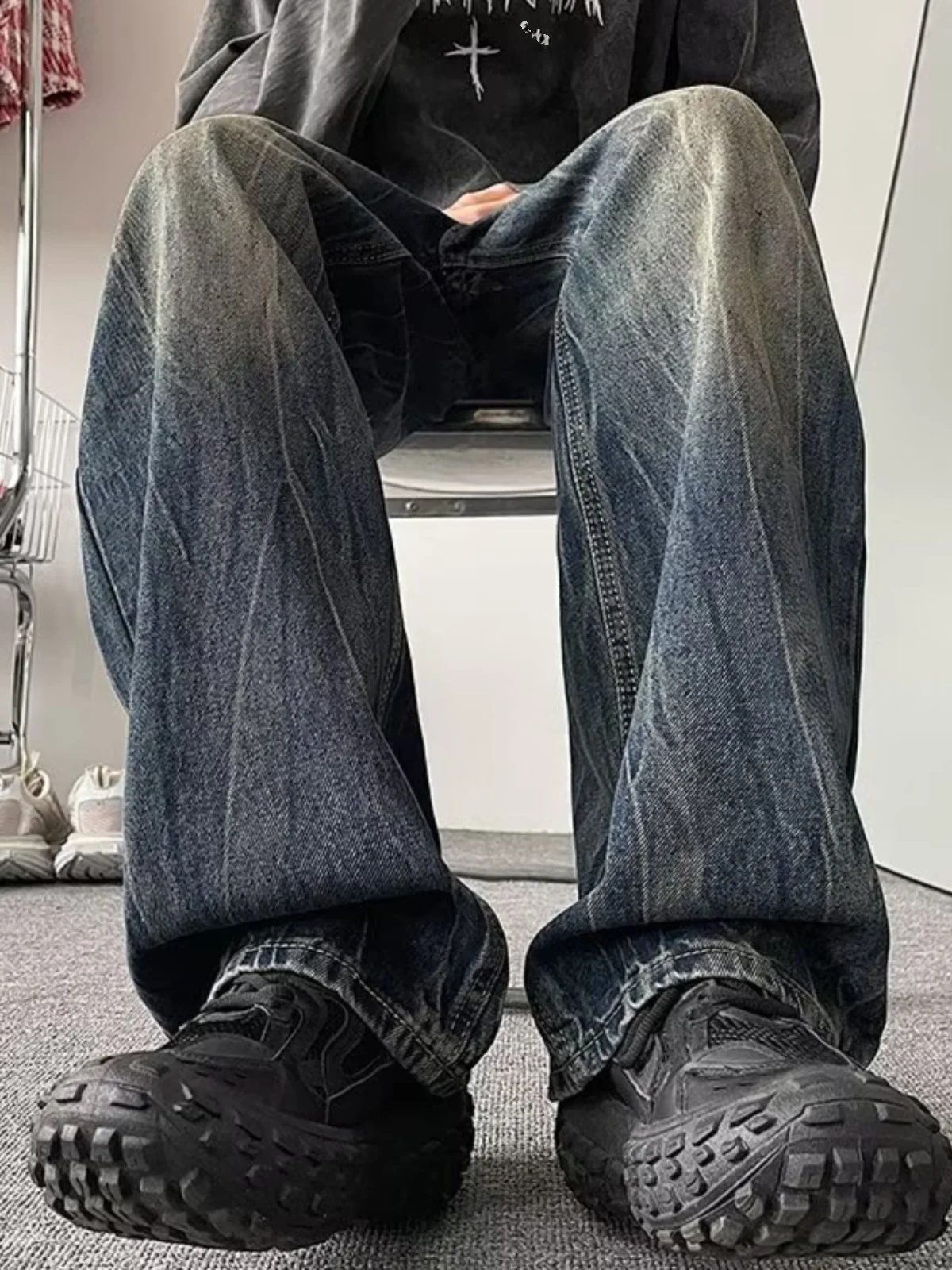 

Мужские джинсы в стиле ретро American Vibe, широкие, прямого кроя, из окрашенного денима, весенние, в стиле High Street, хип-хоп, повседневные брюки