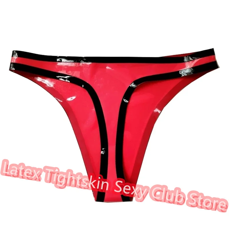 

Natural Latex Briefs Sexy Fetish Shorts Underwear Red with Black Trim for Woman Customize Size Cosplay Costumes