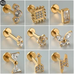 Dreamlee G23 Solid Titanium Butterfly Lip Labret Piercing Bow Rook Flat Earring Ear Helix Tragus Stud Inner Screw Body Jewelry