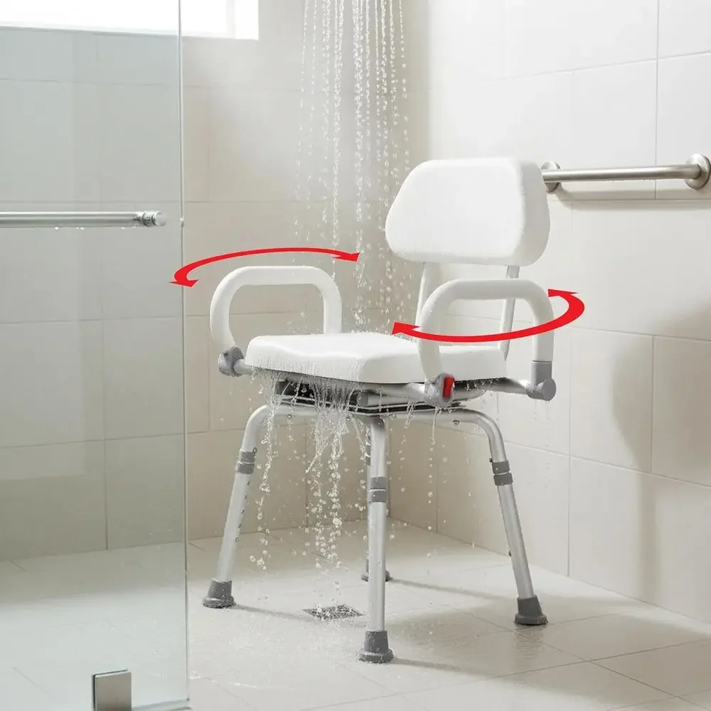 

Revolution Pivoting Shower Chair or Bathtub, Adjustable Swivel Seat with Padded Back and Arms, Adjustable Space Saving Design or