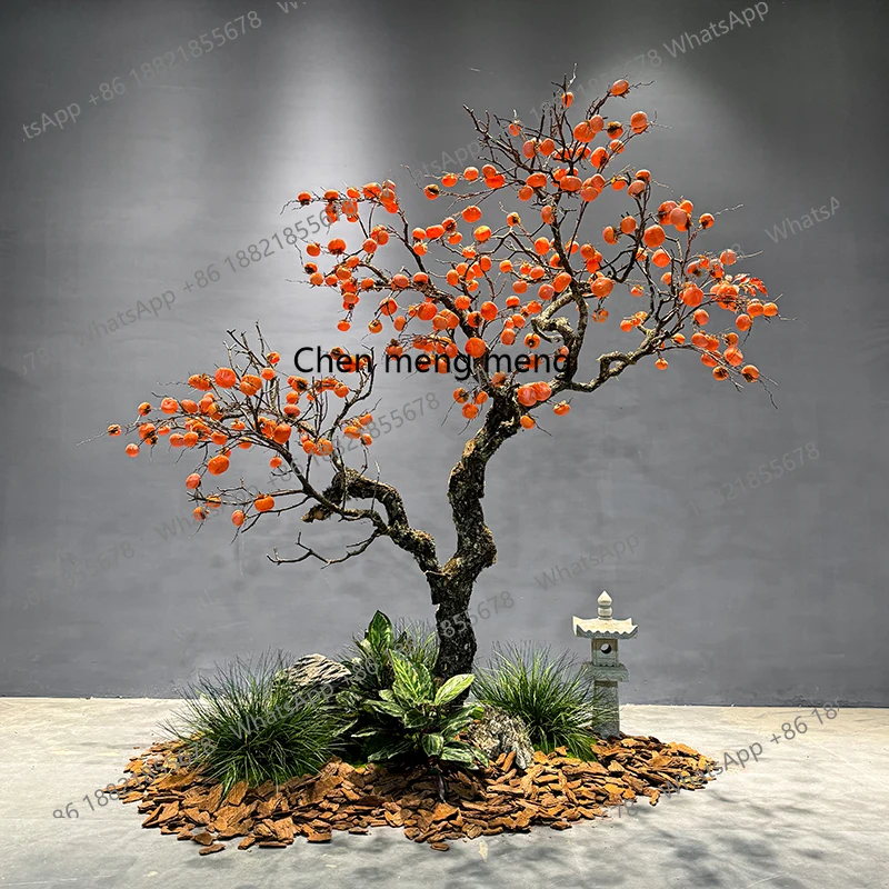 Simulatie persimmonboom, decoratie, vloerclub nepfruit, simulatieboom landschapsarchitectuur binnen en buiten