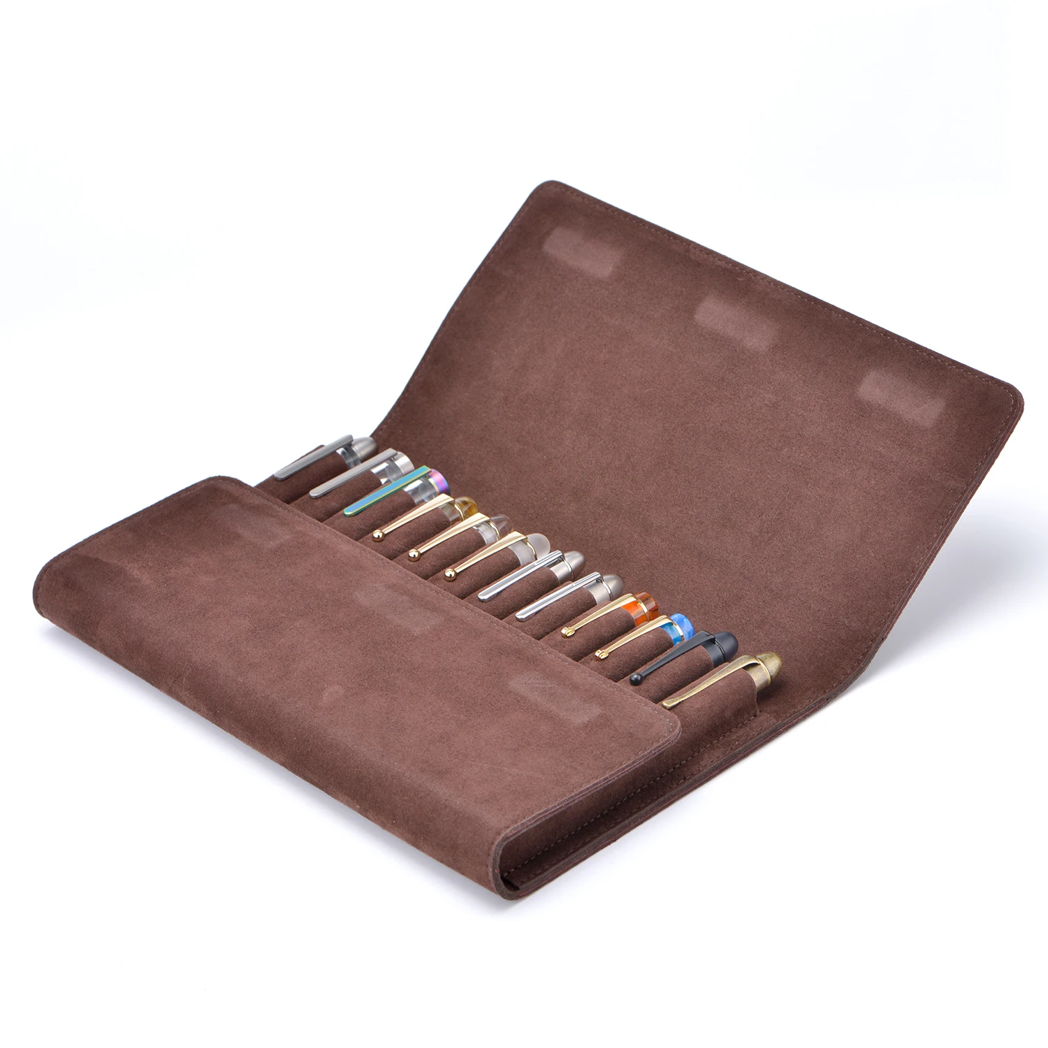 12 Slots Suede Leather Fountain Pen Case Display Holder with Divider Slot, Coffee