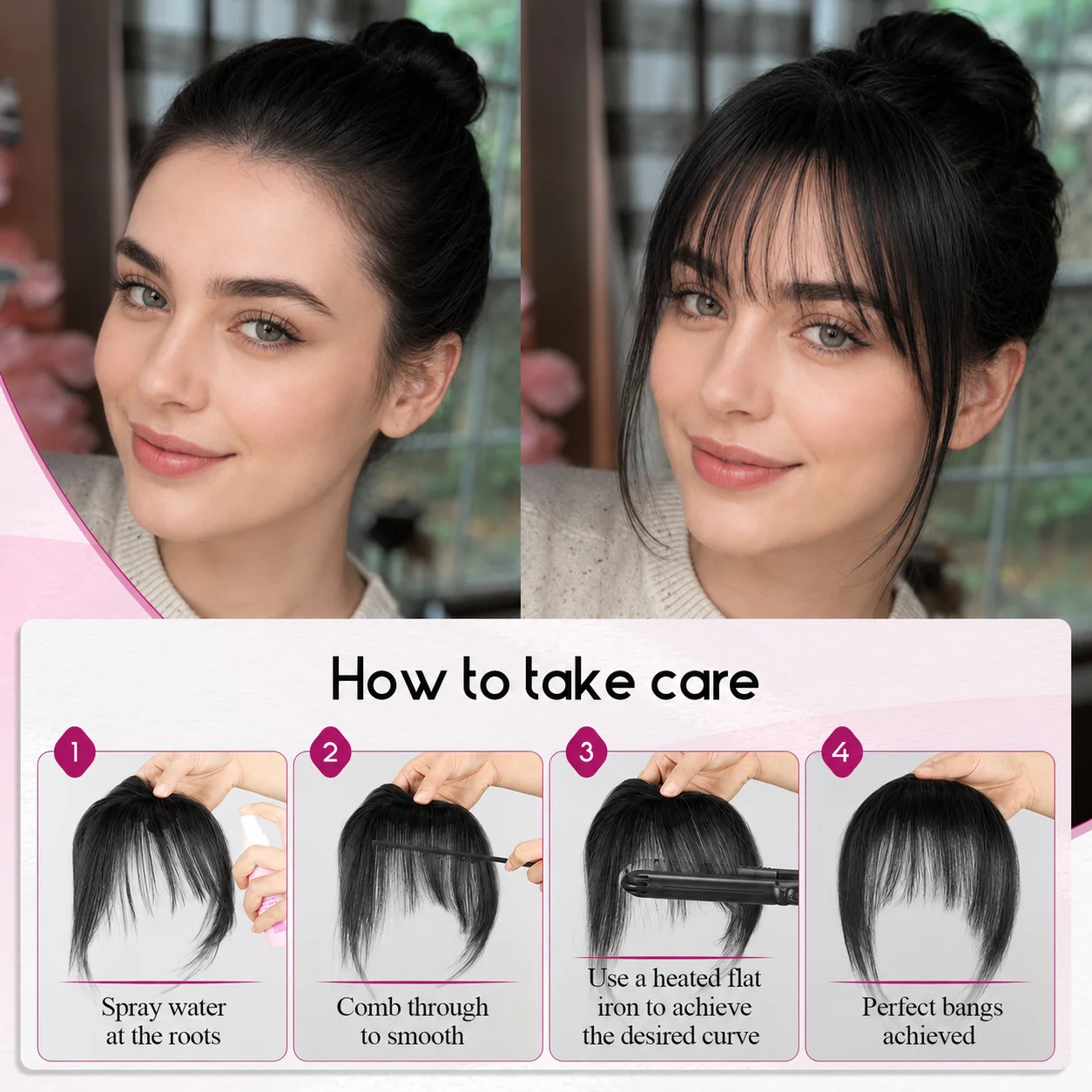Clip in Bangs 100% Human Hair Natural Black with 3 Clips 360 Degree Cover Top Hairpieces 5 Inch Wispy Fringes for Women Facial