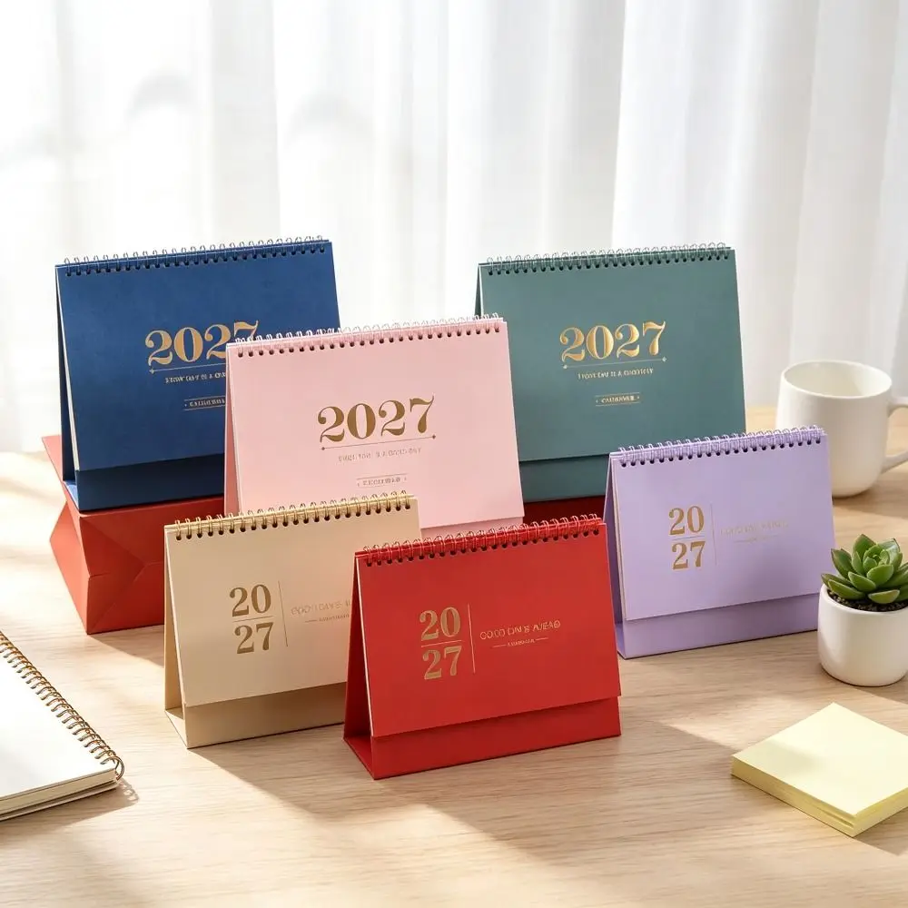 Paper 2027 Desk Calendar Spiral Binding Monthly View Monthly Planner Morandi Color Desktop Size Flip Calendar Desktop Decoration