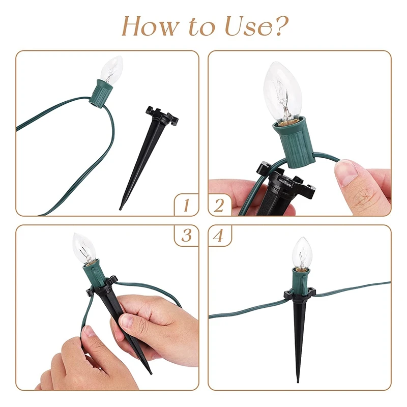 60 piezas de estacas de luz navideña, estacas de luz de plástico negras de 5 pulgadas, compatibles con luces C7, C9, vacaciones, césped al aire libre