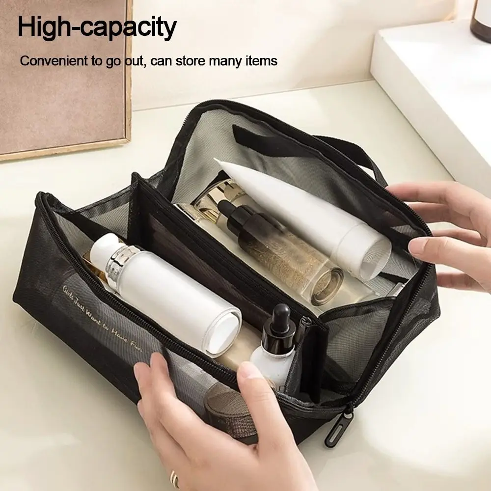 Large Capacity Solid Mesh Makeup Bag New Organizer Pouch Lightweight Transparent Wash Bag Solid Travel Storage Bag