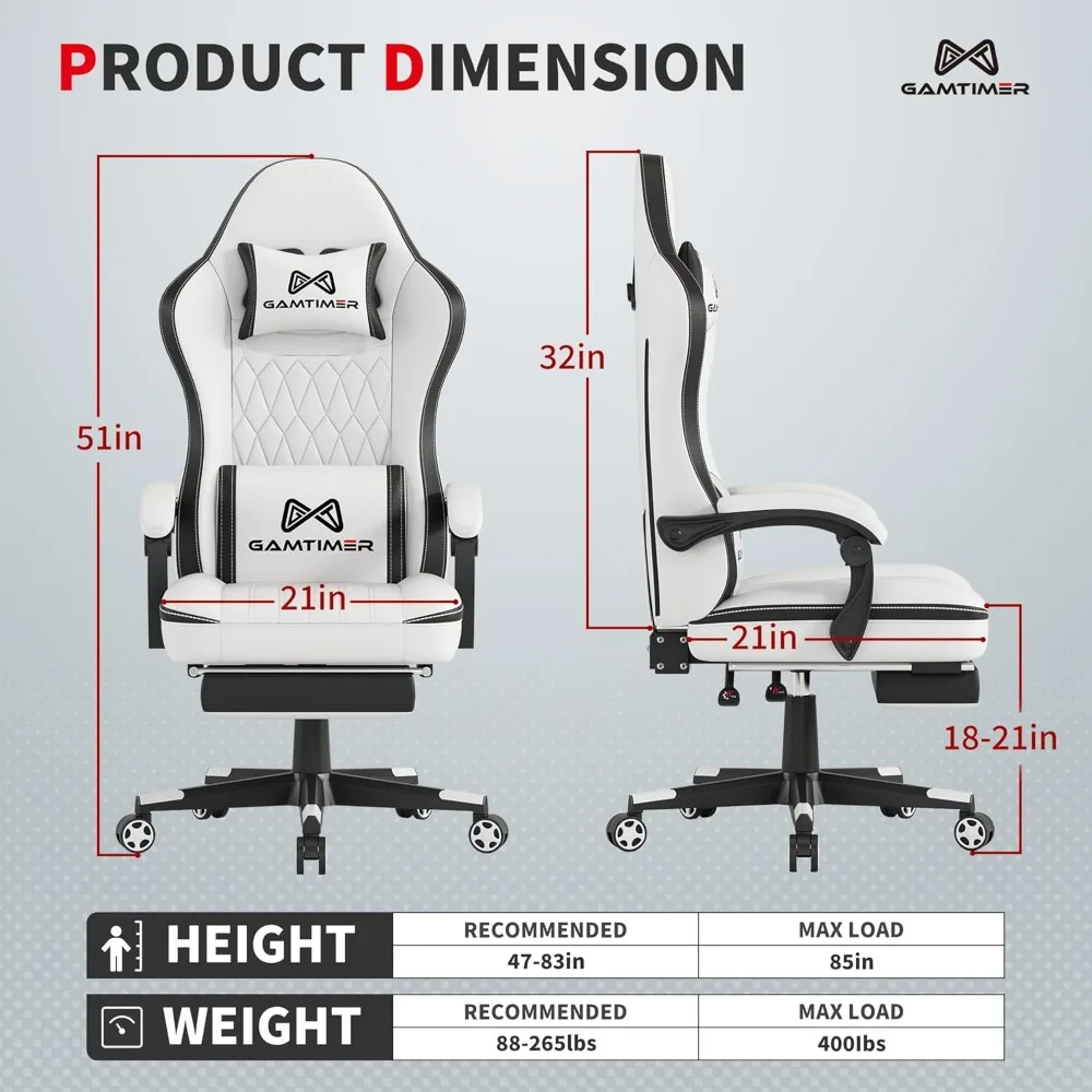 Ergonomic Gaming Chair with Footrest, Breathable PU Material, Headrest and Lumbar Support for Comfortable Gaming Sessions
